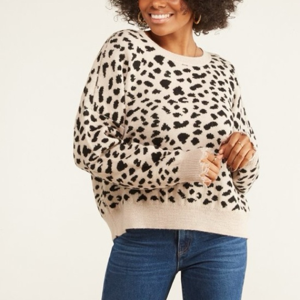 Nation Ltd Trixie Alpaca Cotton Cheetah Animal Print Jacquard Knit Sweater M